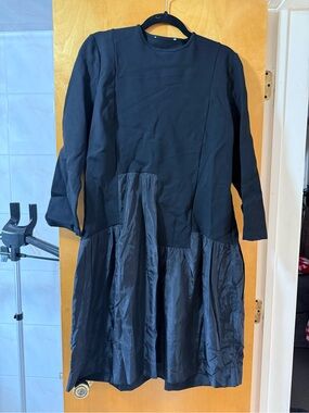 Black Long Sleeve Drop-Waist Dress